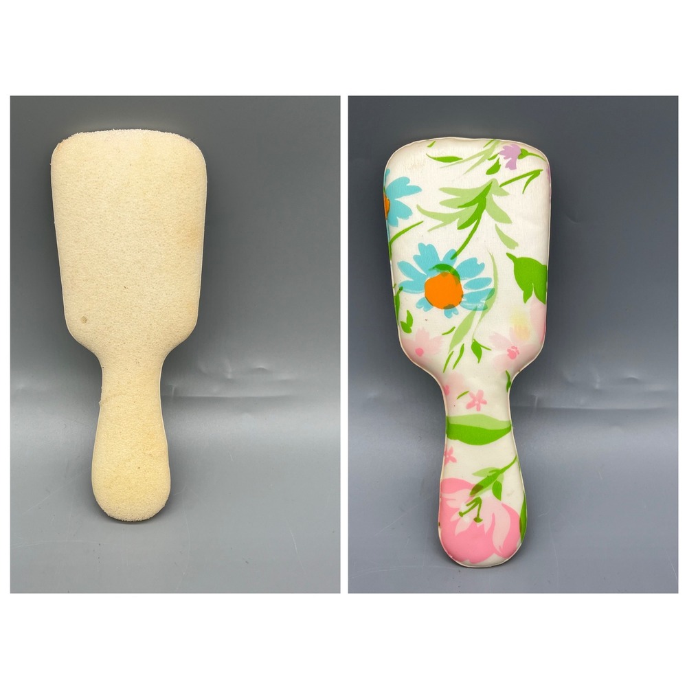 Vtg 60s 70s Floral Print Bath Sponge Brush Retro Flower Power‎ Vanity Decor NOS